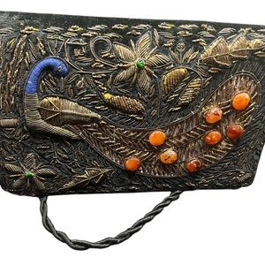 Vintage Velvet Mini Purse with Embroidery and Embellishment 8 x 5  x 3”